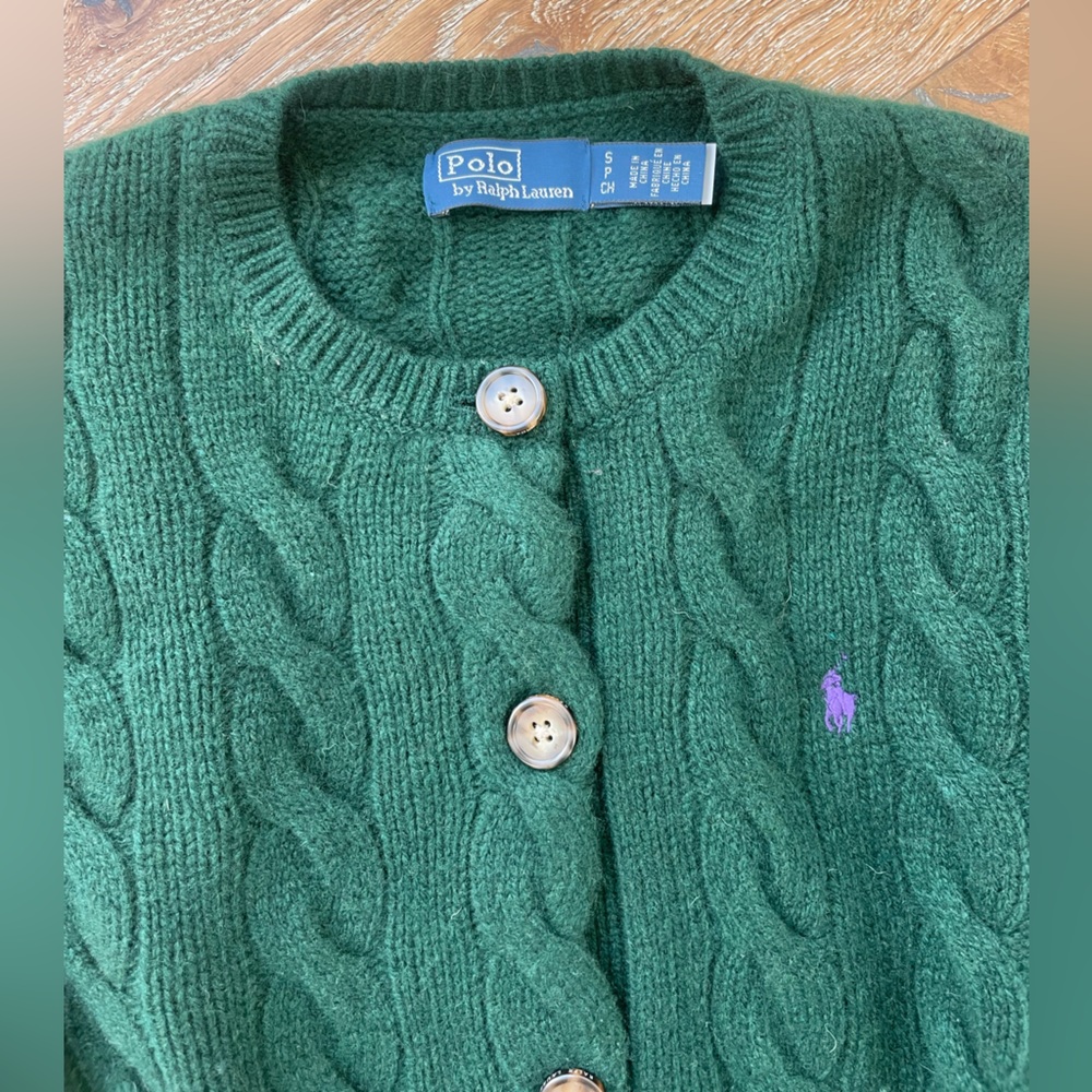 Polo Ralph Lauren Cable-Knit Wool-Cashmere Cardigan Sweater in Castleton Green - Picture 5 of 7
